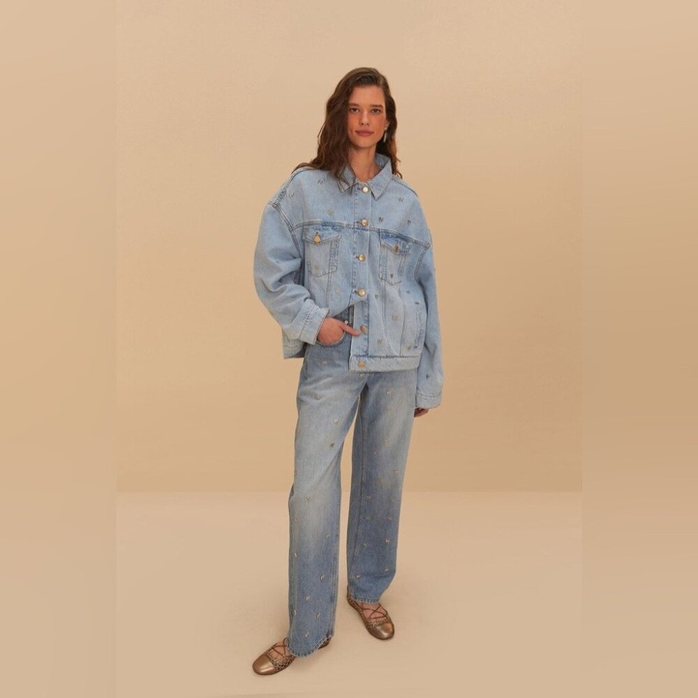 Farm Rio: Denim / Jeans Embroidered Bows Pants - Picture 4 of 10